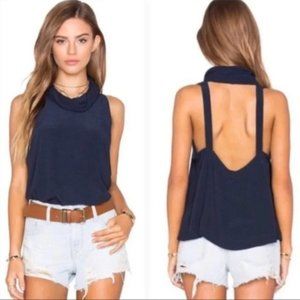 Navy Free People City Lights Open-Back Tank
